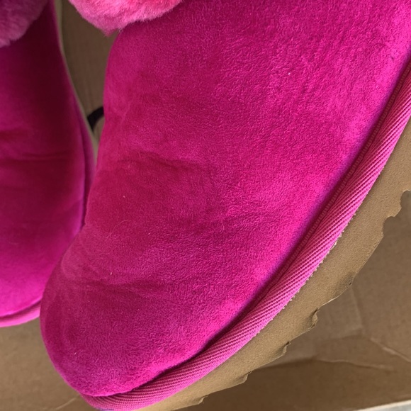 UGG Fluff Mini Quilted 1103612K Boys Fuchsia Pink Suede/Sheepskin Boots - Picture 13 of 16